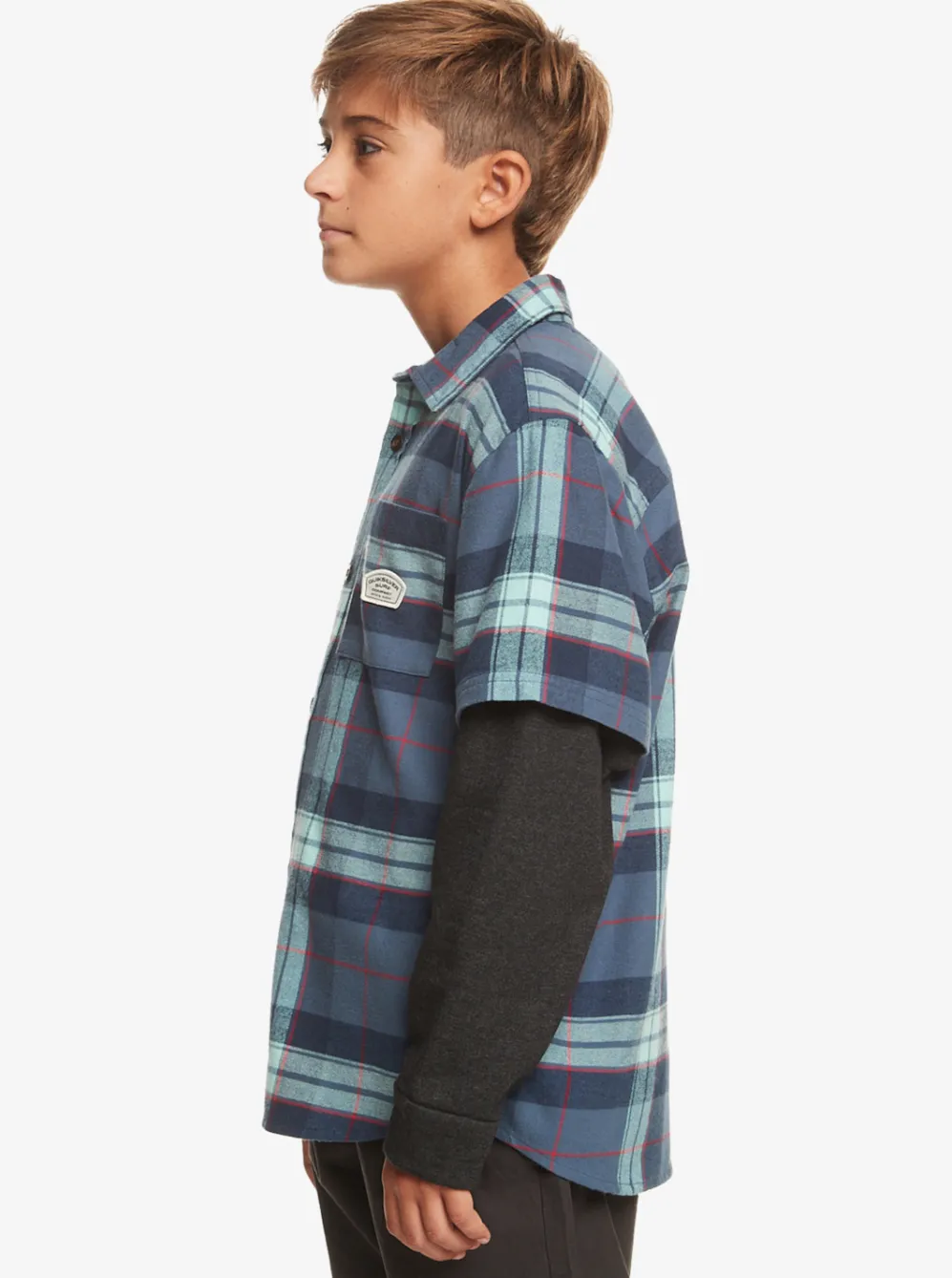 Quiksilver Shirts|Boy'S 8-16 Check This Up Oversized Long Sleeve Shirt Naval Academy Check This Up Ls