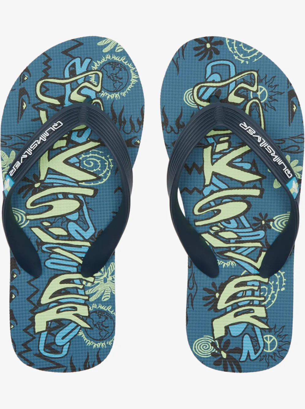 Quiksilver Sandals|Boy'S 8-16 Molokai Flip-Flops Black/Green/Blue