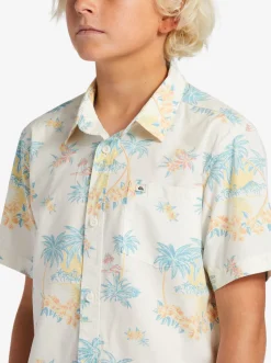 Quiksilver Shirts|Boy'S 8-16 Palm Spritz Short Sleeve Woven Shirt Snow White Palm Spritz