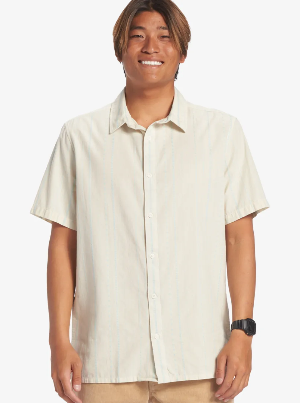 Quiksilver Shirts & Polos|Pacific Stripe Short Sleeve Woven Shirt Birch Pacific Stripe