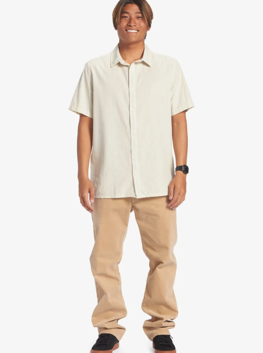 Quiksilver Shirts & Polos|Pacific Stripe Short Sleeve Woven Shirt Birch Pacific Stripe