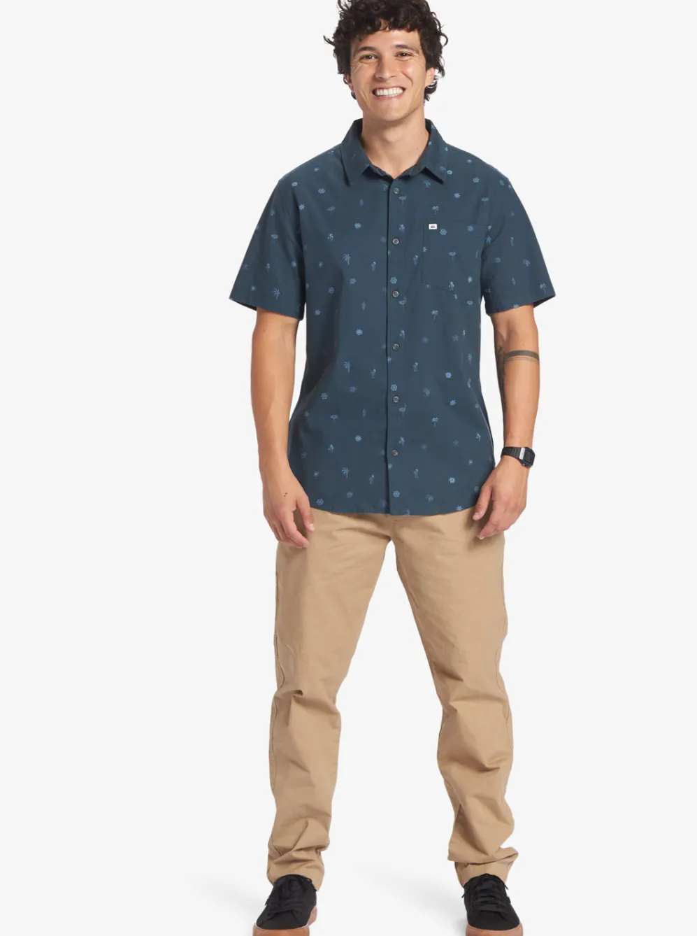 Quiksilver Shirts & Polos|Pacific Stripe Short Sleeve Woven Shirt Berring Sea Pacific Stripes