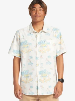 Quiksilver Shirts & Polos|Palm Spritz Short Sleeve Woven Shirt Snow White Palm Spritz