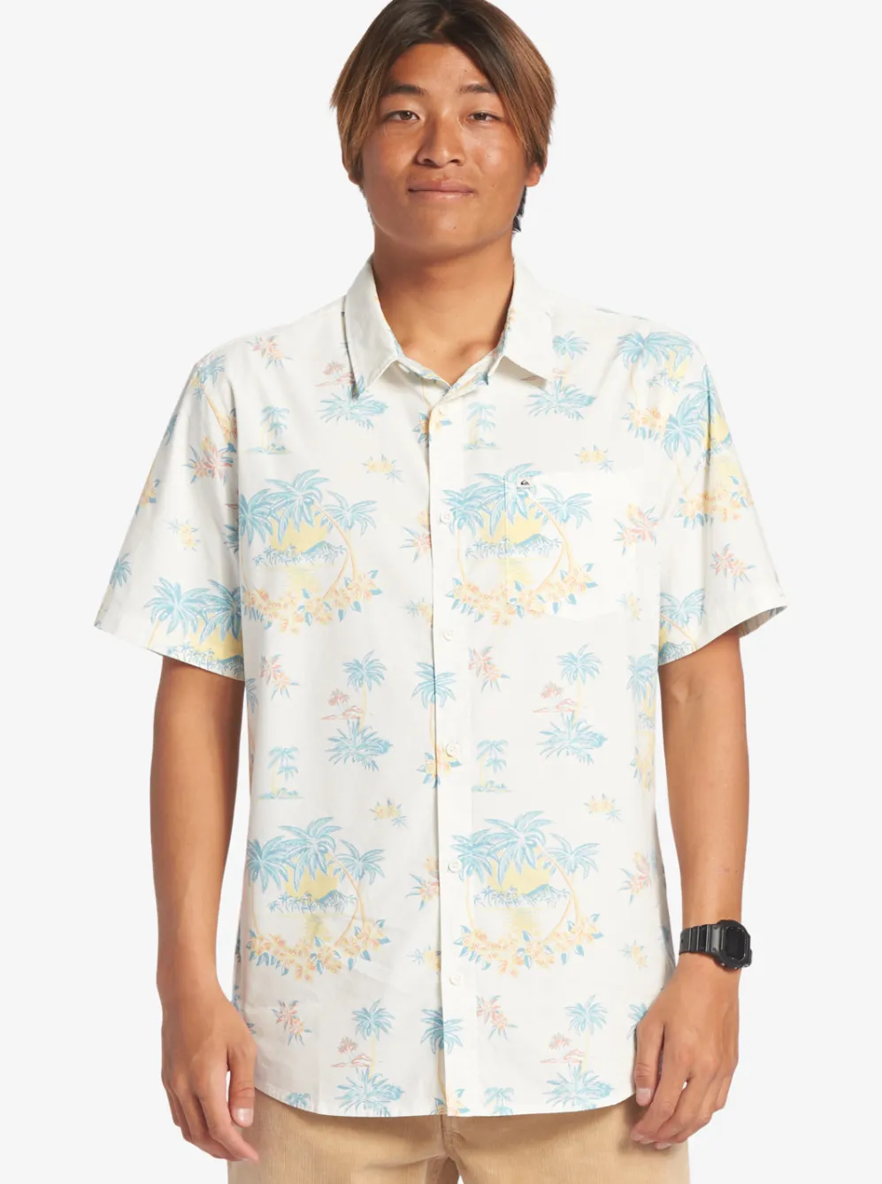 Quiksilver Shirts & Polos|Palm Spritz Short Sleeve Woven Shirt Snow White Palm Spritz
