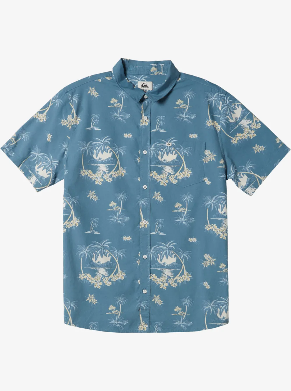 Quiksilver Shirts & Polos|Palm Spritz Short Sleeve Woven Shirt Agean Blue Palm Spritz