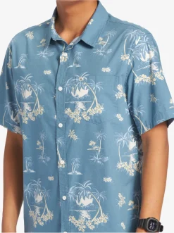 Quiksilver Shirts & Polos|Palm Spritz Short Sleeve Woven Shirt Agean Blue Palm Spritz