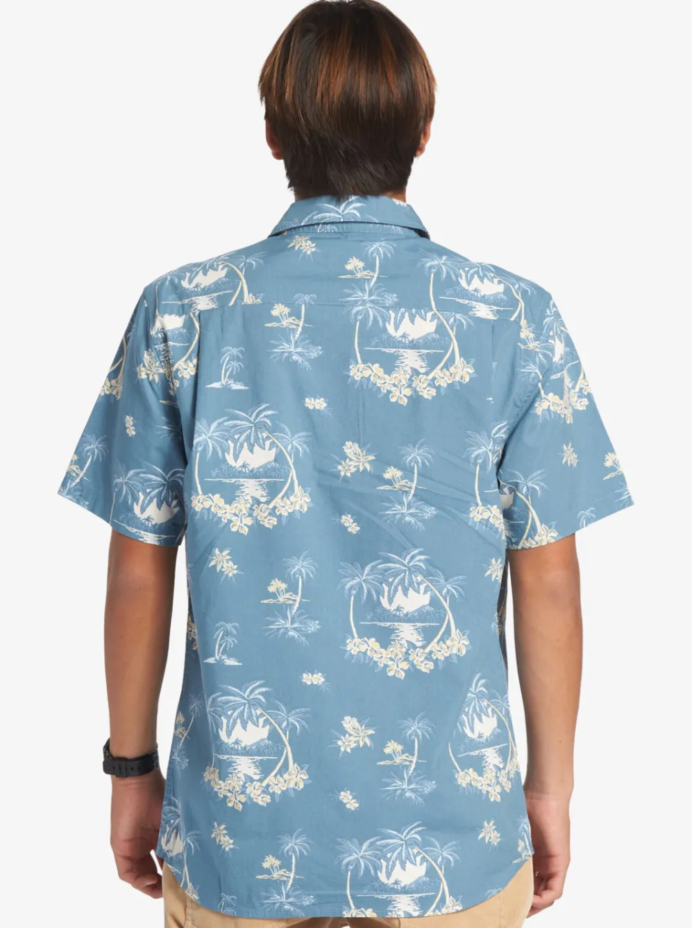Quiksilver Shirts & Polos|Palm Spritz Short Sleeve Woven Shirt Agean Blue Palm Spritz