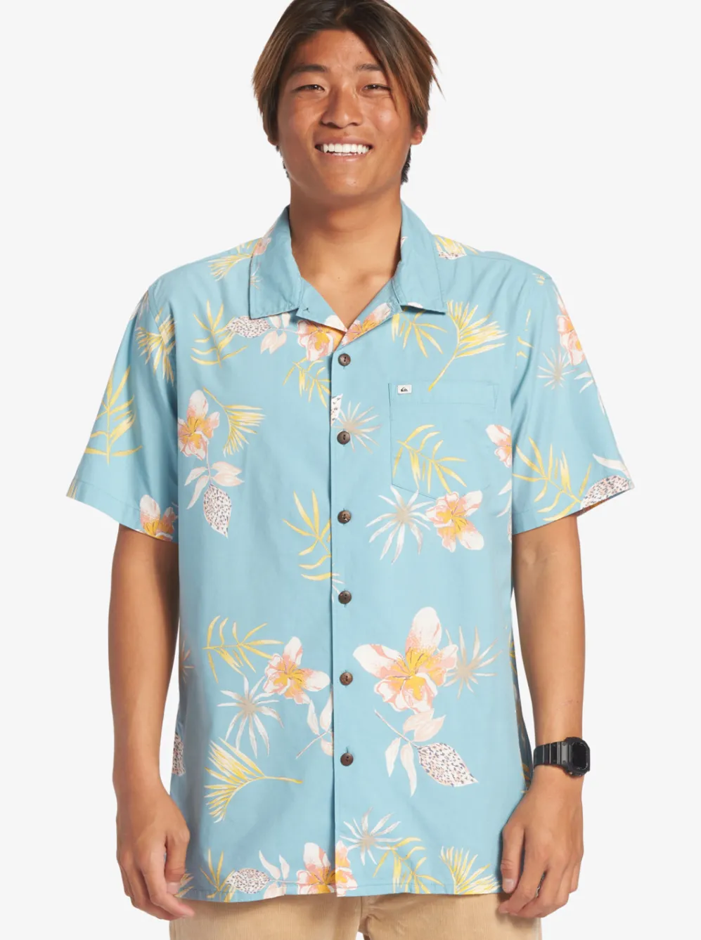 Quiksilver Shirts & Polos|Tropical Floral Short Sleeve Woven Shirt Reef Waters Tropical Floral Ss