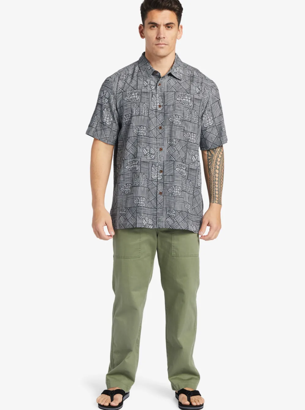 Quiksilver Shirts & Polos|Waterman Amazed Palm Woven Shirt Black Amazed Palm