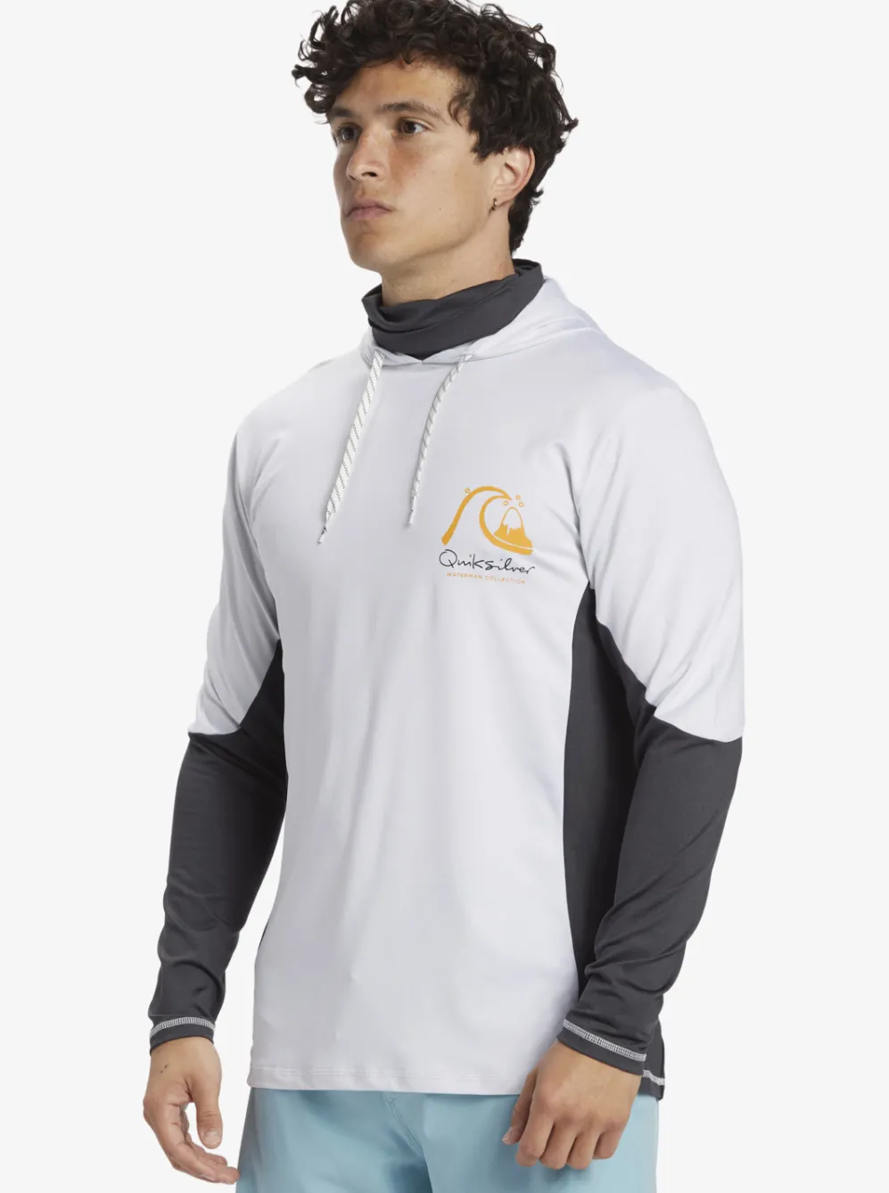 Quiksilver Rashguards|Waterman Angler Hooded Upf 50 Long Sleeve Surf Tee White