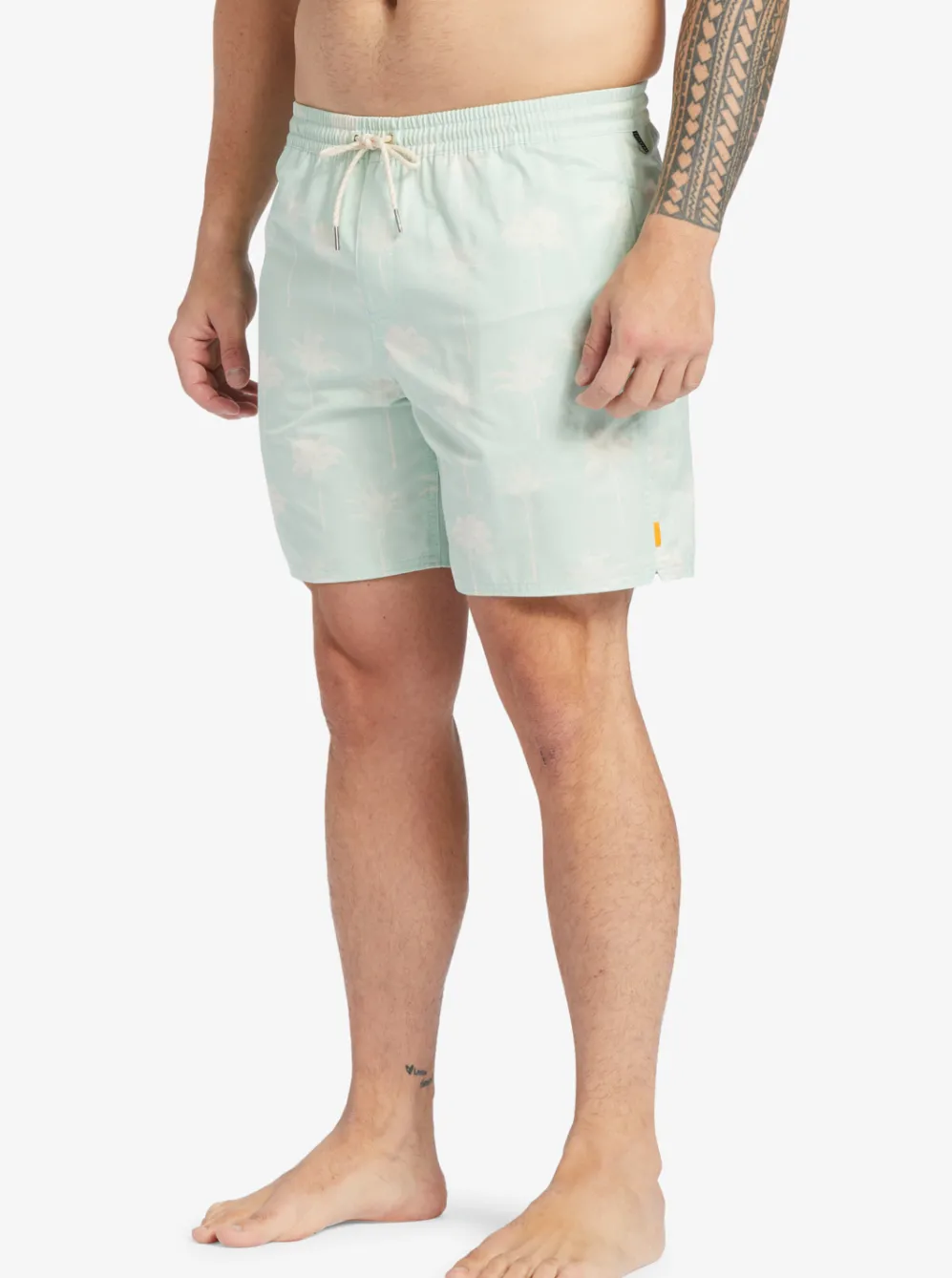 Quiksilver Elastic Waist|Waterman Cliffside 17" Elastic Waist Shorts Subtle Green Amazed Palm