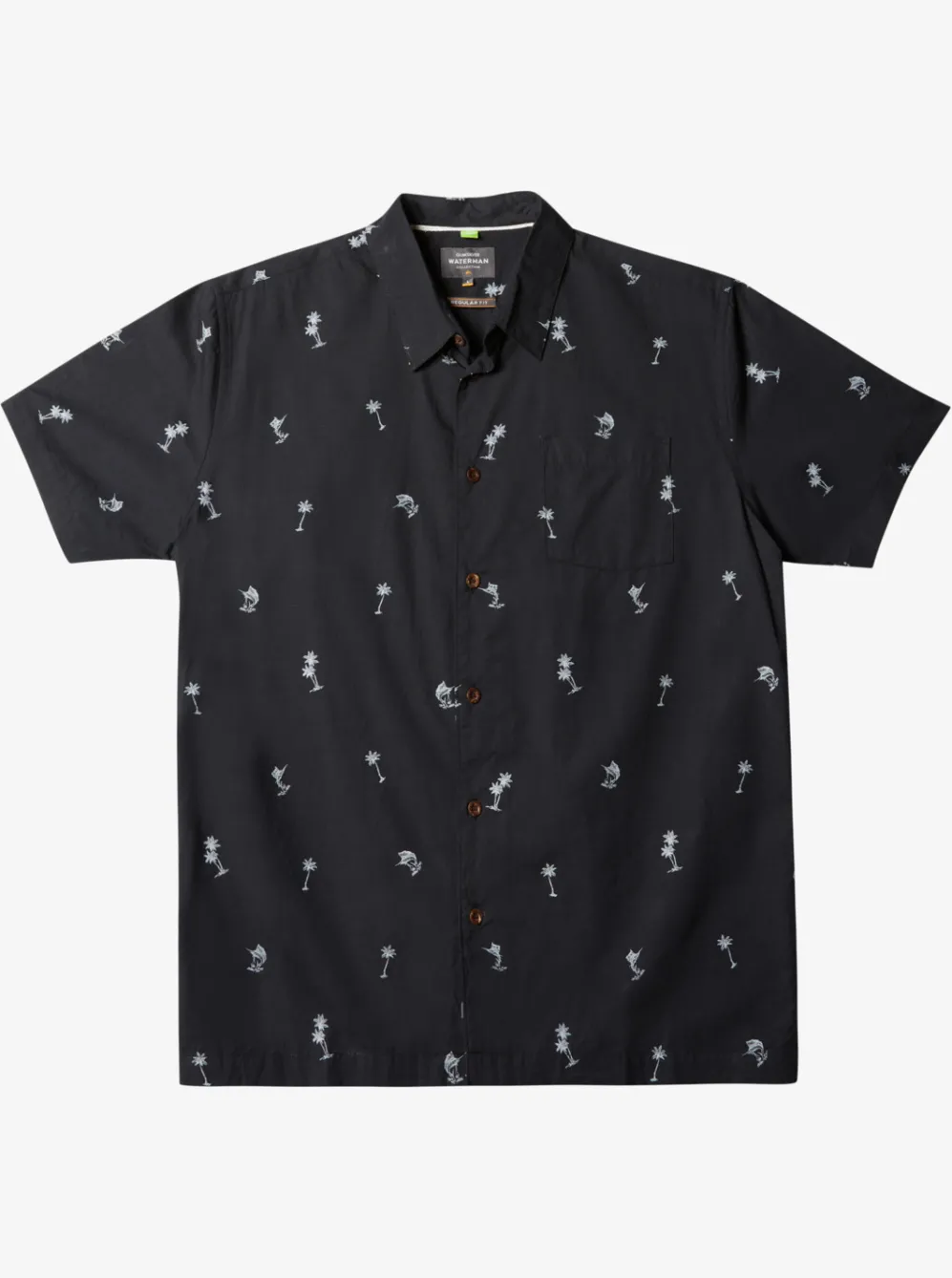 Quiksilver Shirts & Polos|Waterman Sail Palm Short Sleeve Shirt Black Sail Palms